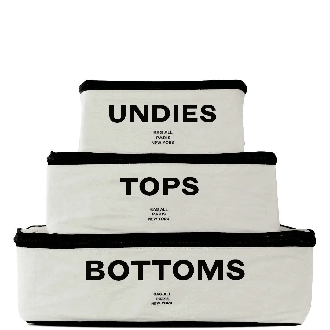 Bag-all Best Packing Cubes 3-pack in cream cotton with mesh tops
