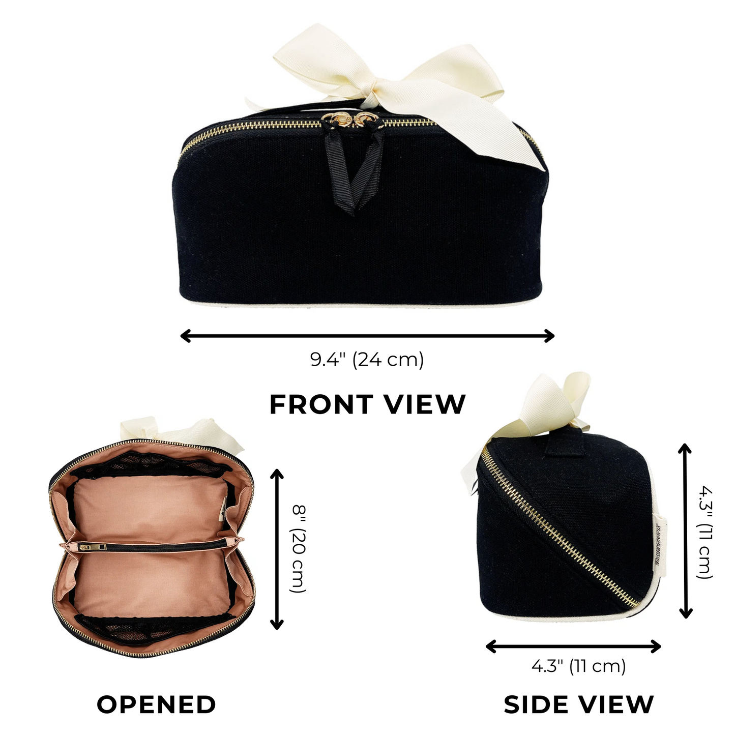 Accordion Box Makeup & Toiletry Black by Bag-all with pink lining, gold zipper, and recycled ribbon, stylish and sustainable organizer.