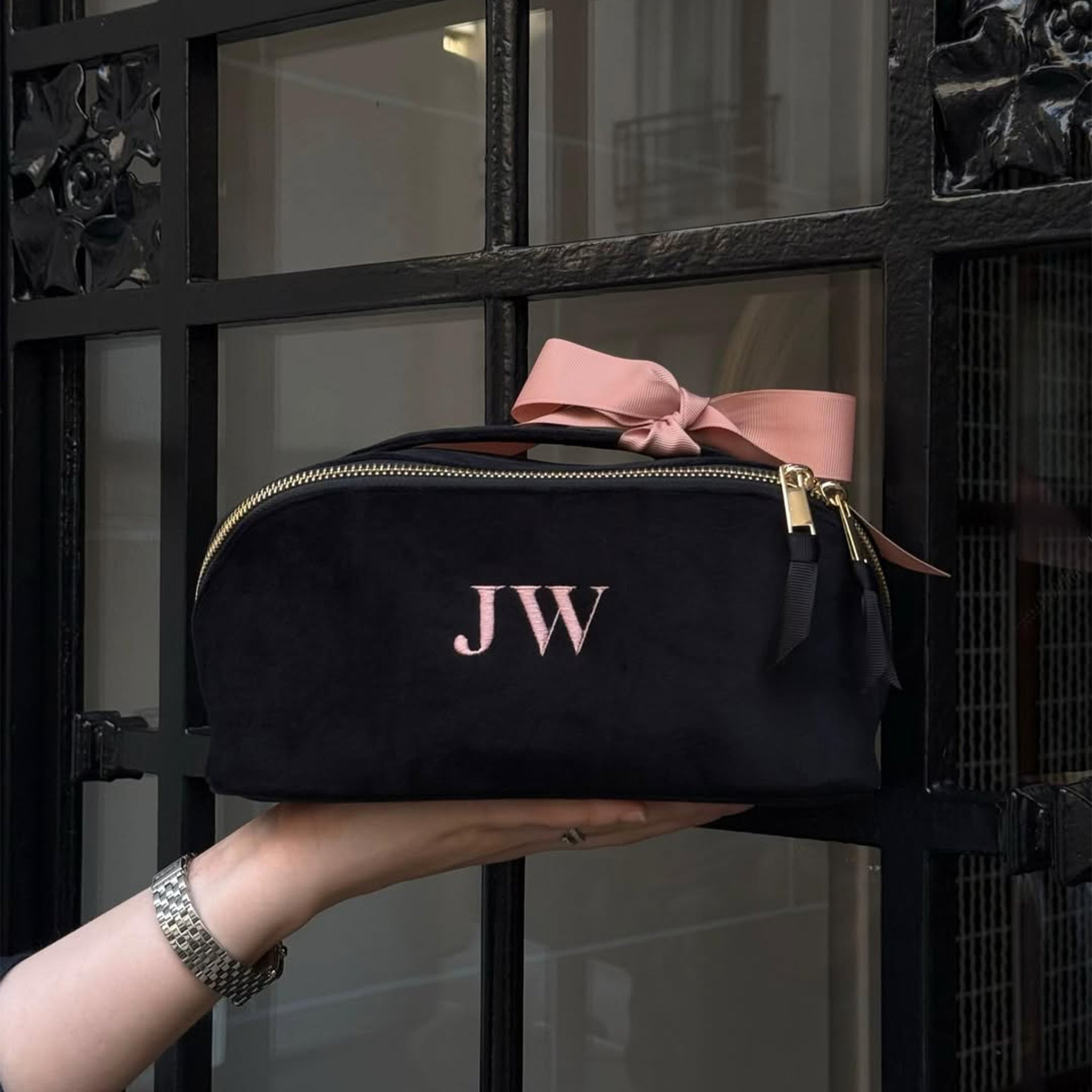 Caja acordeón para maquillaje y tocador, terciopelo negro