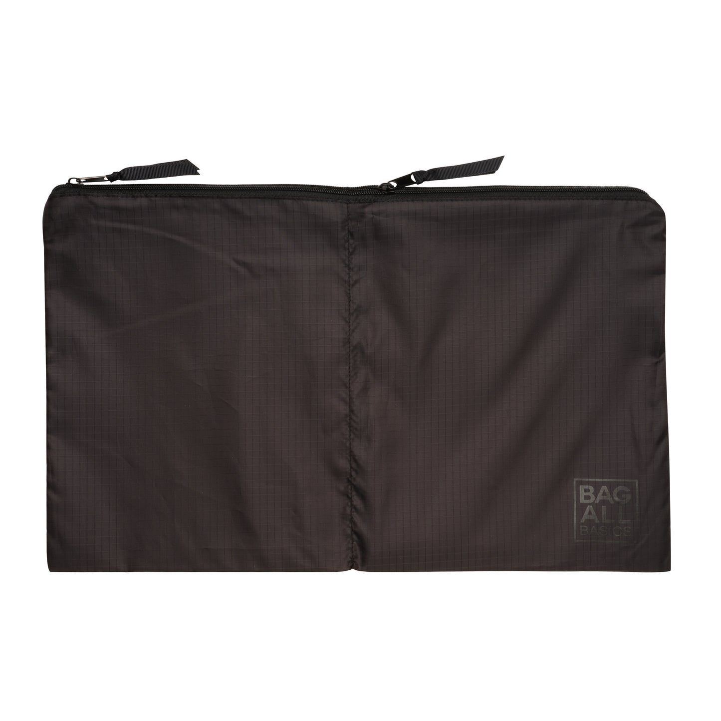 Bag-all Black Compression Cube & Packing Bag, part of 8-pack travel organizer set, made from recycled nylon with durable zipper closure and subtle brand logo