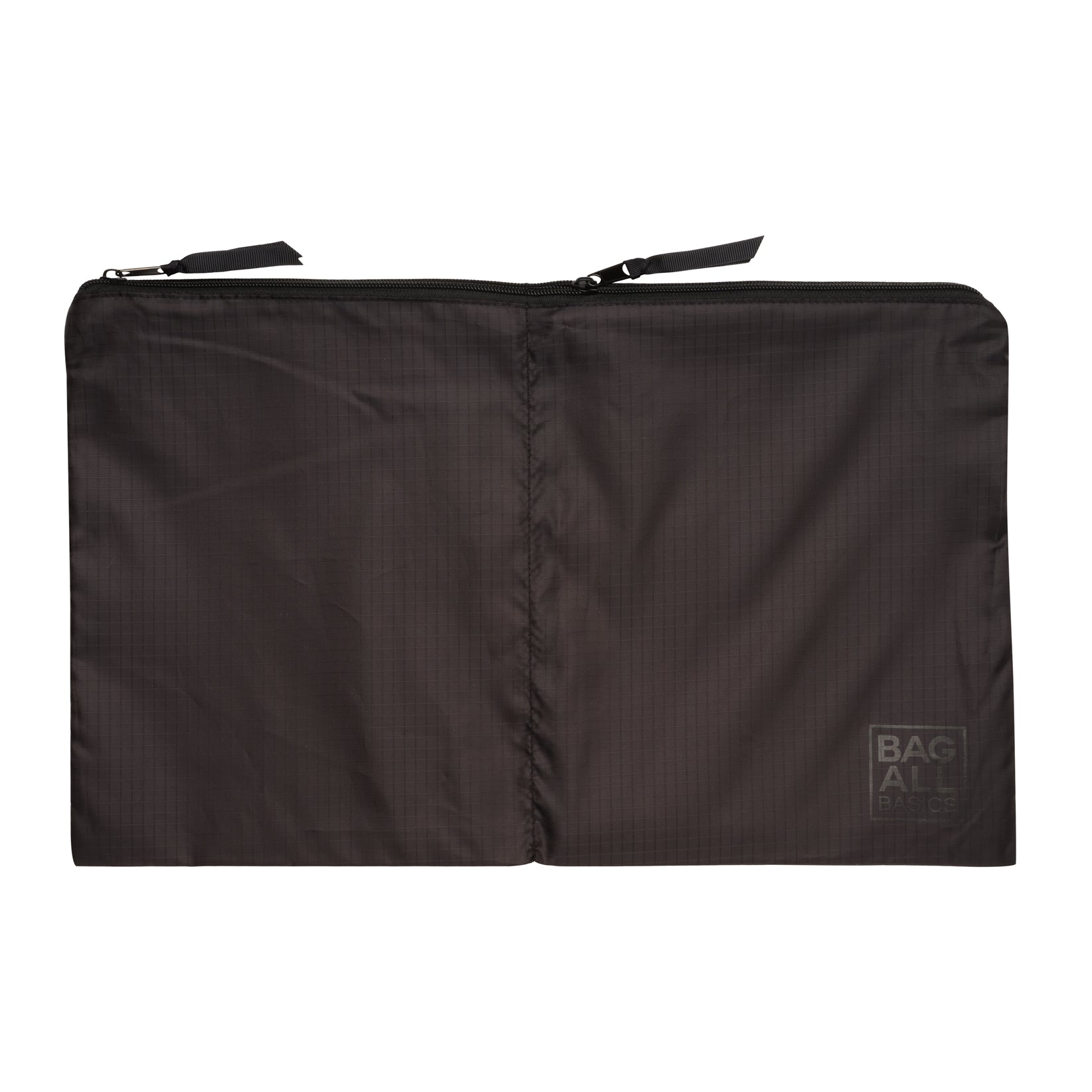 Bag-all Black Compression Cube & Packing Bag, part of 8-pack travel organizer set, made from recycled nylon with durable zipper closure and subtle brand logo