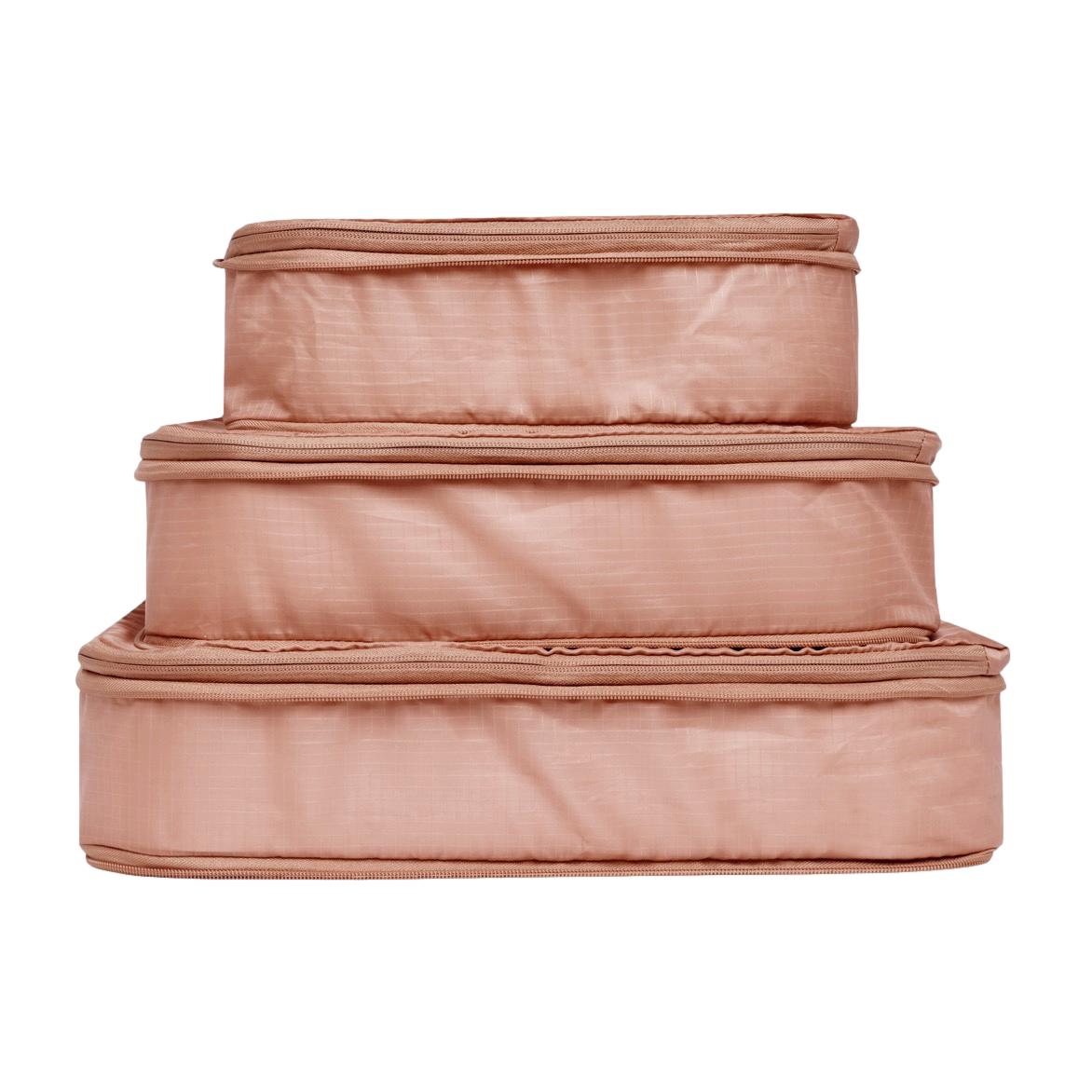 Bag-all pink recycled nylon compression packing cubes set of 3, eco-friendly travel organizers with space-saving design and durable reinforced construction