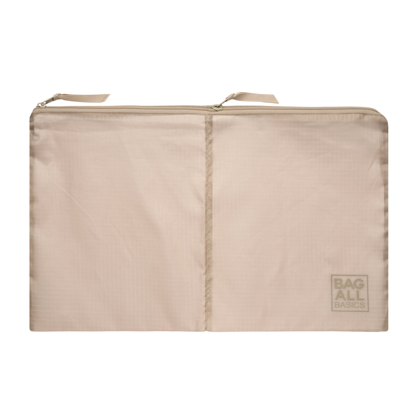 Bag-all Compression Cubes & Packing Bags Set in taupe, featuring eco-friendly recycled nylon construction and sleek zippered compartments for organized travel storage