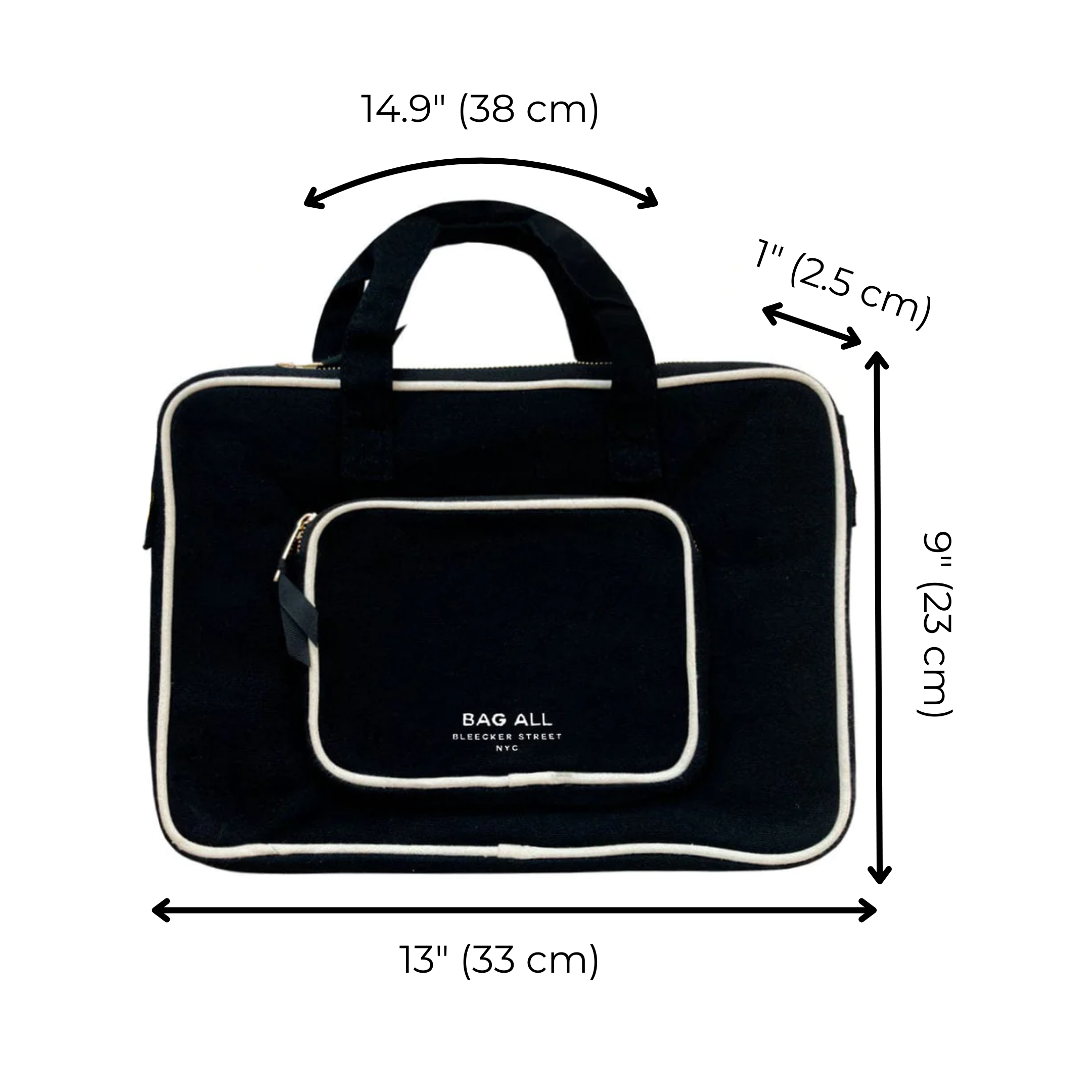 Laptop Case 13", Handle & Charger Pocket, Black | Bag-all