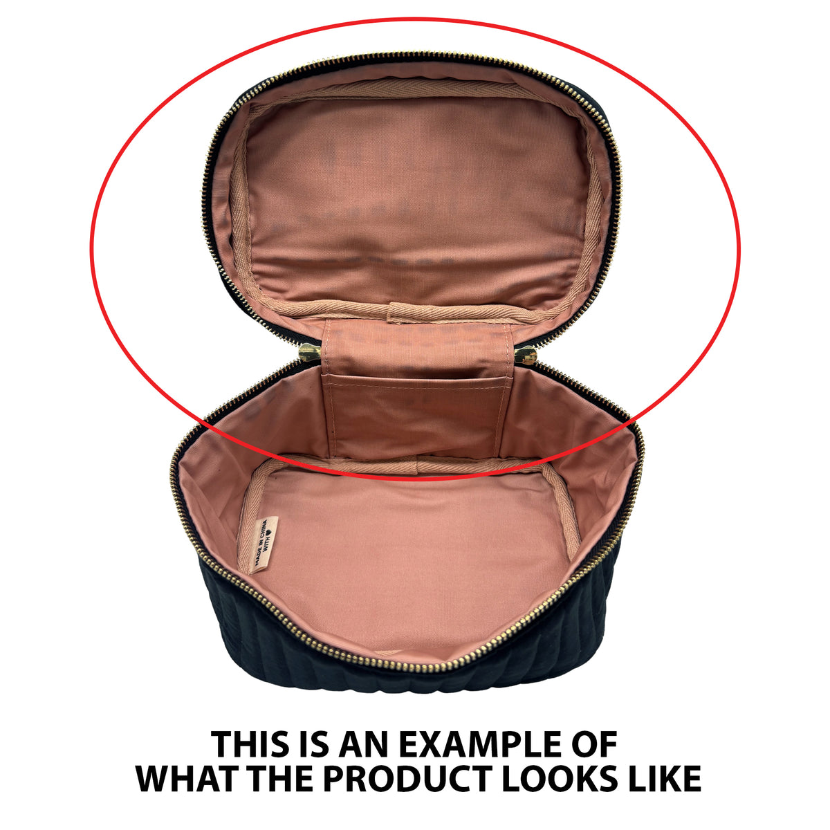 Bag-all SALES BIN - My Makeup Cosmetic Box – Quilted Eco Velvet – Jetset Black open with organized interior and pockets