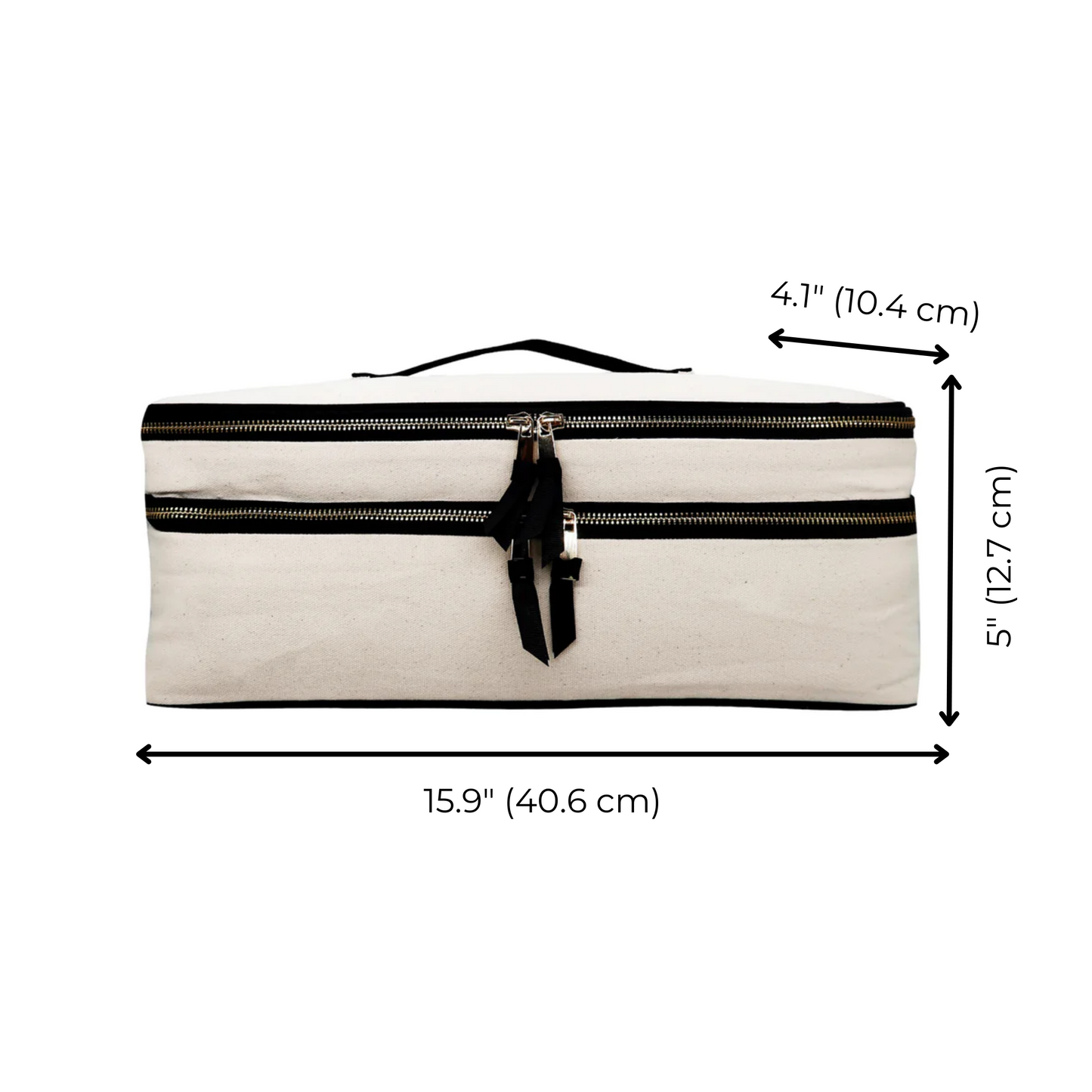 Bag-all Double Hair Tools Travel Case in cream color with dual compartments, black zippers, and measurements 15.9 x 5 x 4.1 inches, perfect for Dyson Airwrap storage