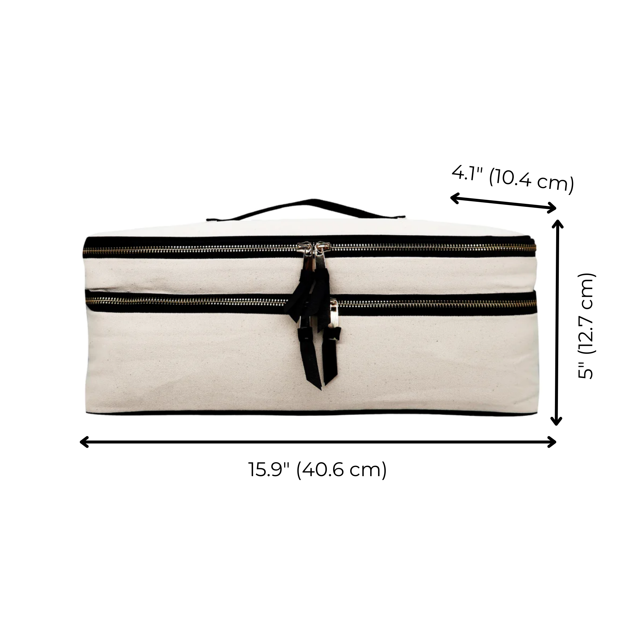 Bag-all Double Hair Tools Travel Case in cream color with dual compartments, black zippers, and measurements 15.9 x 5 x 4.1 inches, perfect for Dyson Airwrap storage