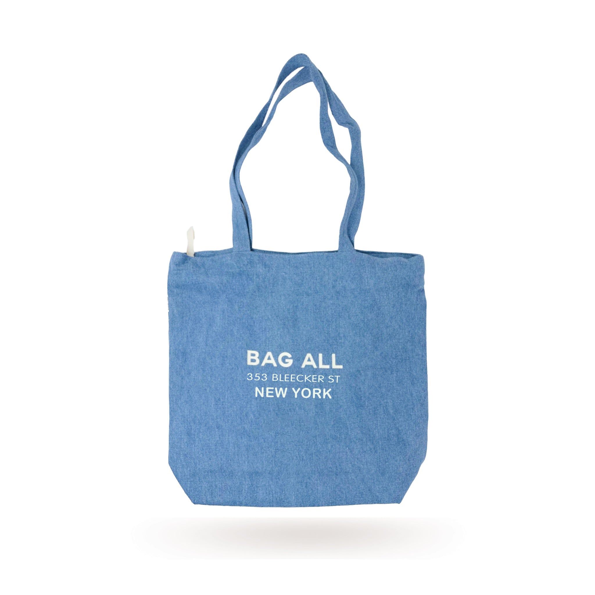 Bag-all New York City denim tote with zipper and inside pocket - eco-friendly canvas shopping bag with comfortable straps and interior organization pocket