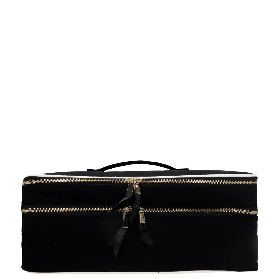 Black Bag-all Double Hair Tools Travel Case with gold zippers and handle on white background