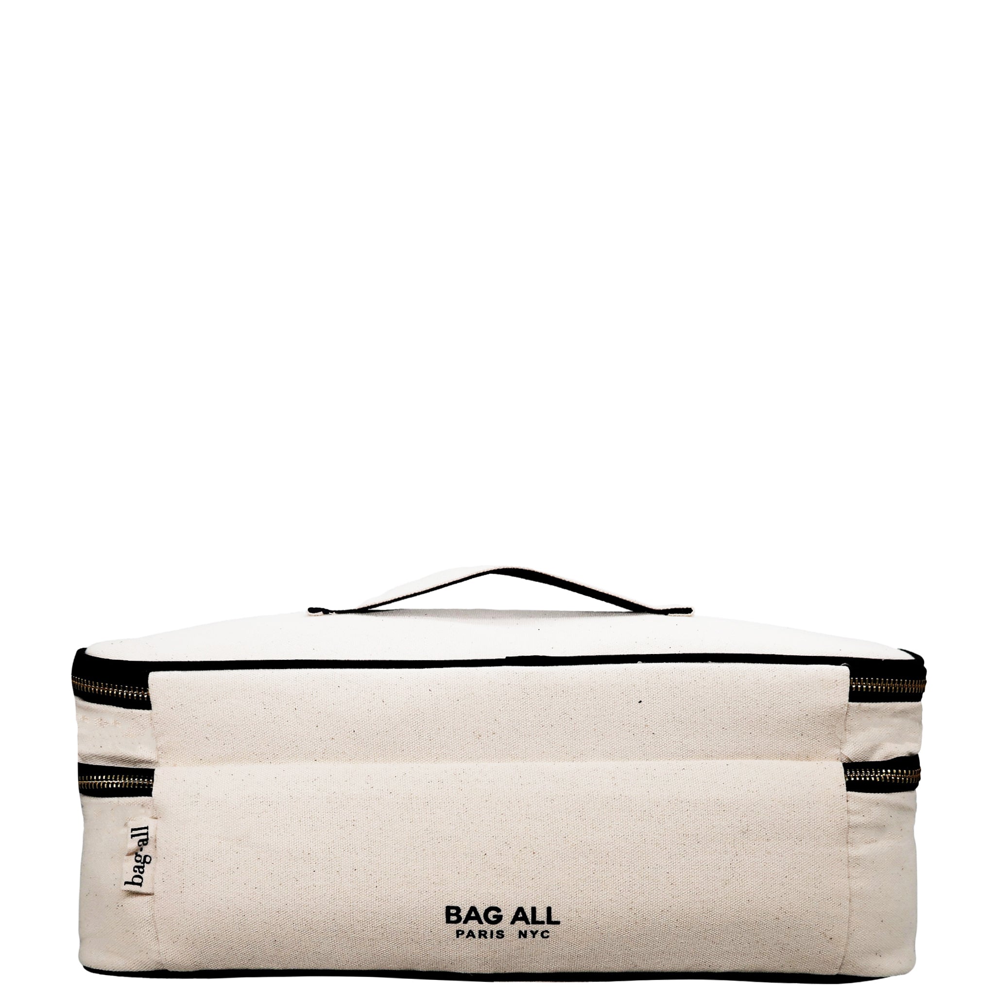 Cream Bag-all Double Hair Tools Travel Case with black zipper and handle on white background