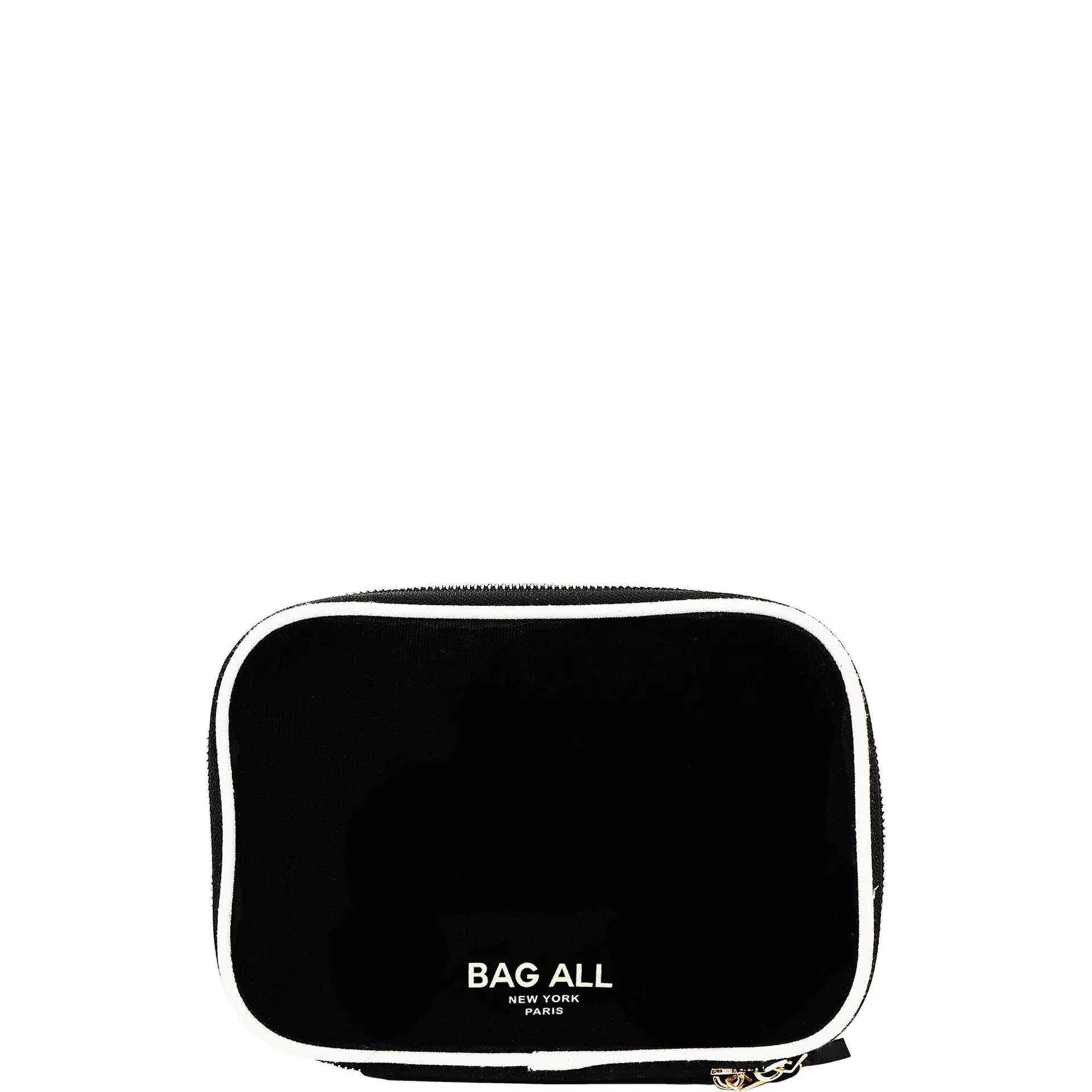 Black double-sided tech case with white trim, compact and durable, perfect for organizing electronics by Bag-all