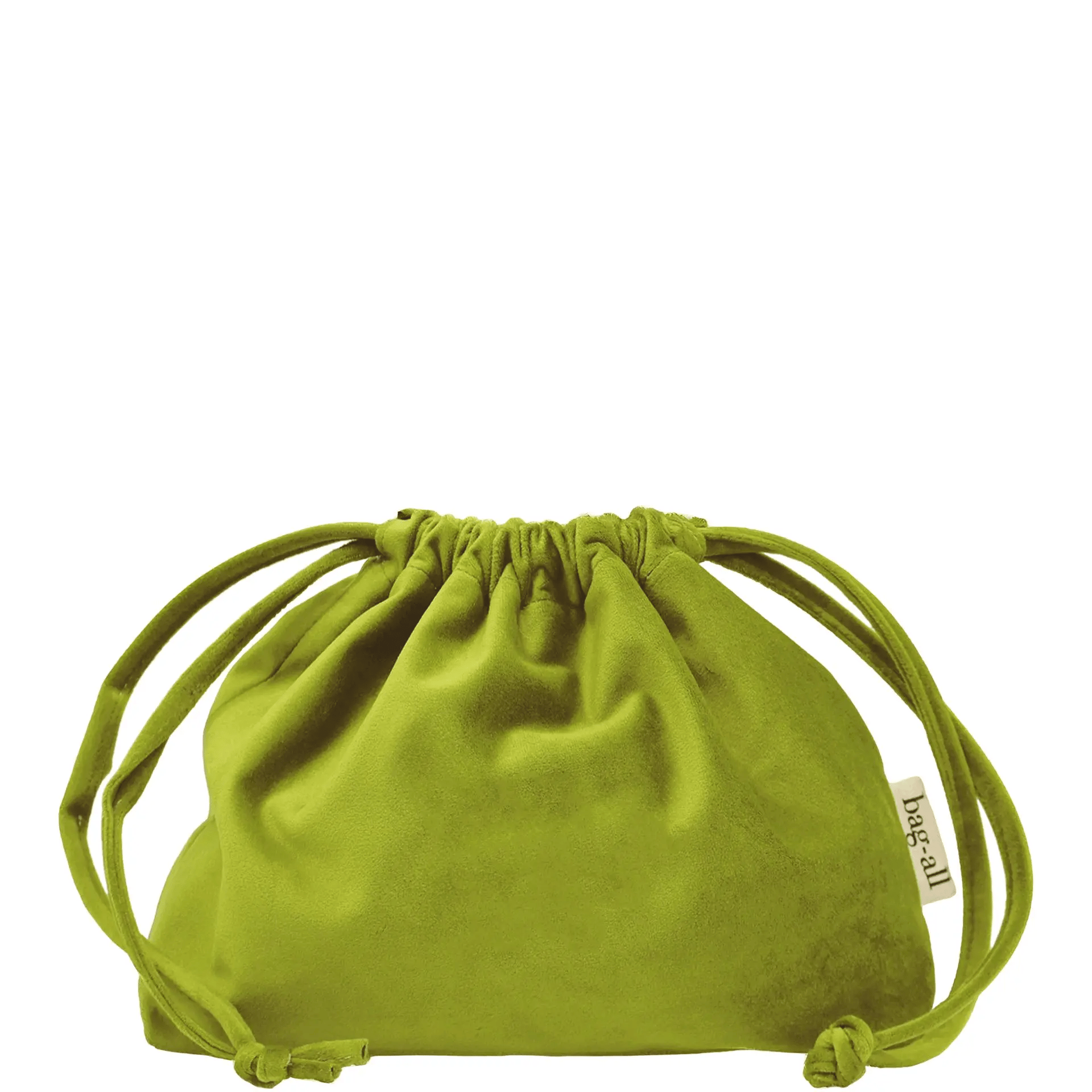 Green velvet drawstring makeup organizing bag with soft texture for travel and home use by Bag-all