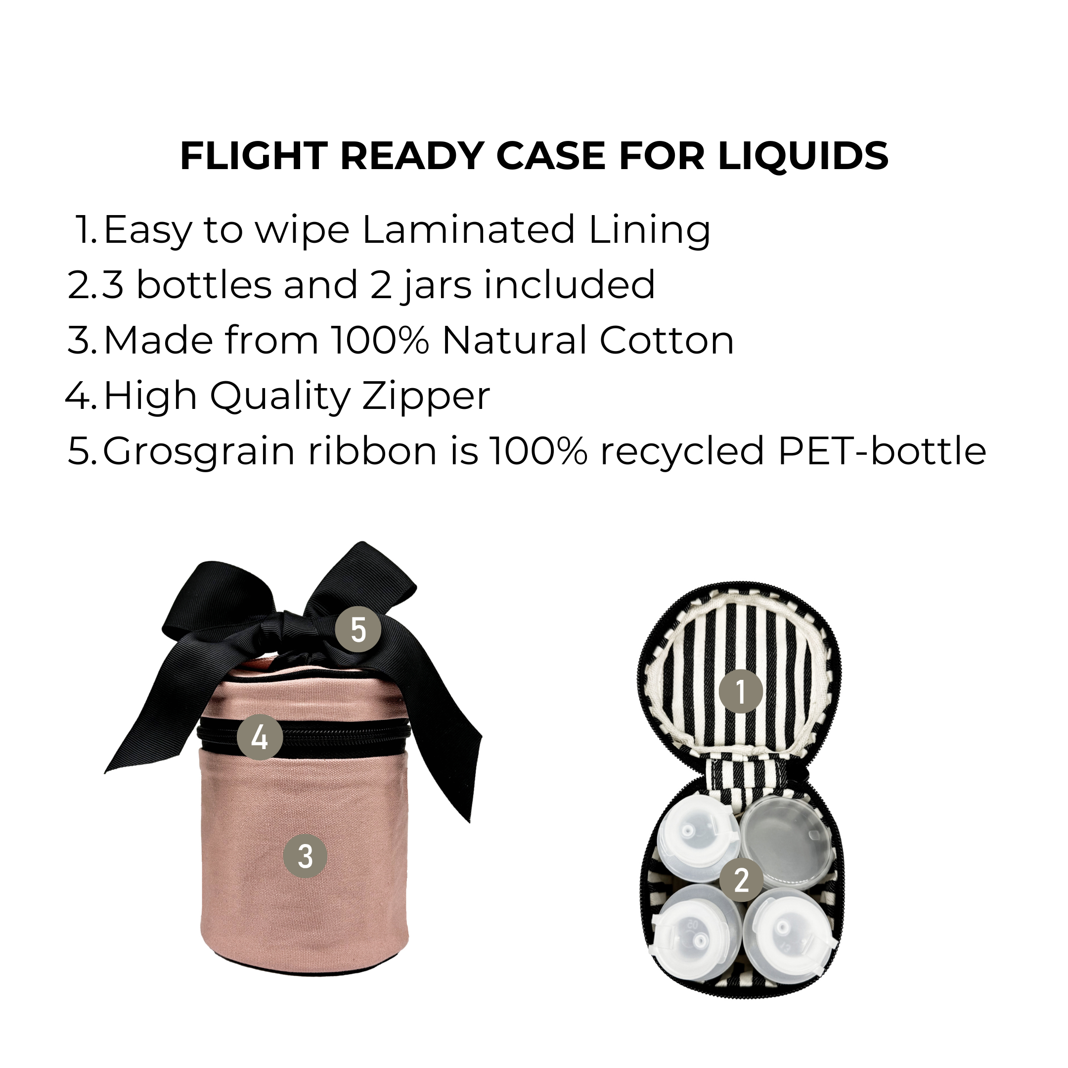 Carry On Essentials Deal Gift Set, 3-Pack Passport, Liquid & Makeup Organizer, Pink/Blush with Bag-all’s natural cotton liquid case featuring wipe-clean lining and recycled ribbon.