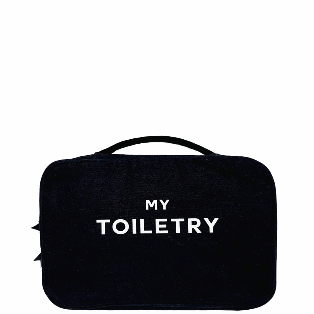 Folding/Hanging Toiletry Case – Black by Bag-all black toiletry bag with handle for organized travel