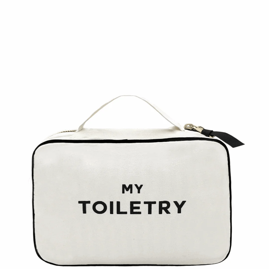Folding/Hanging Toiletry Case – Cream by Bag-all, zippered travel organizer with handle, Paris-designed for travelers