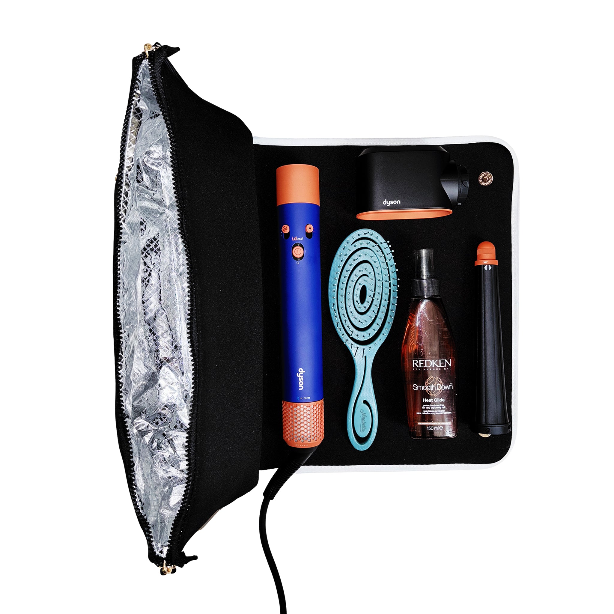 Black Bag-all travel case with heat-resistant mat organizing hair tools and styling accessories neatly for travel or home use