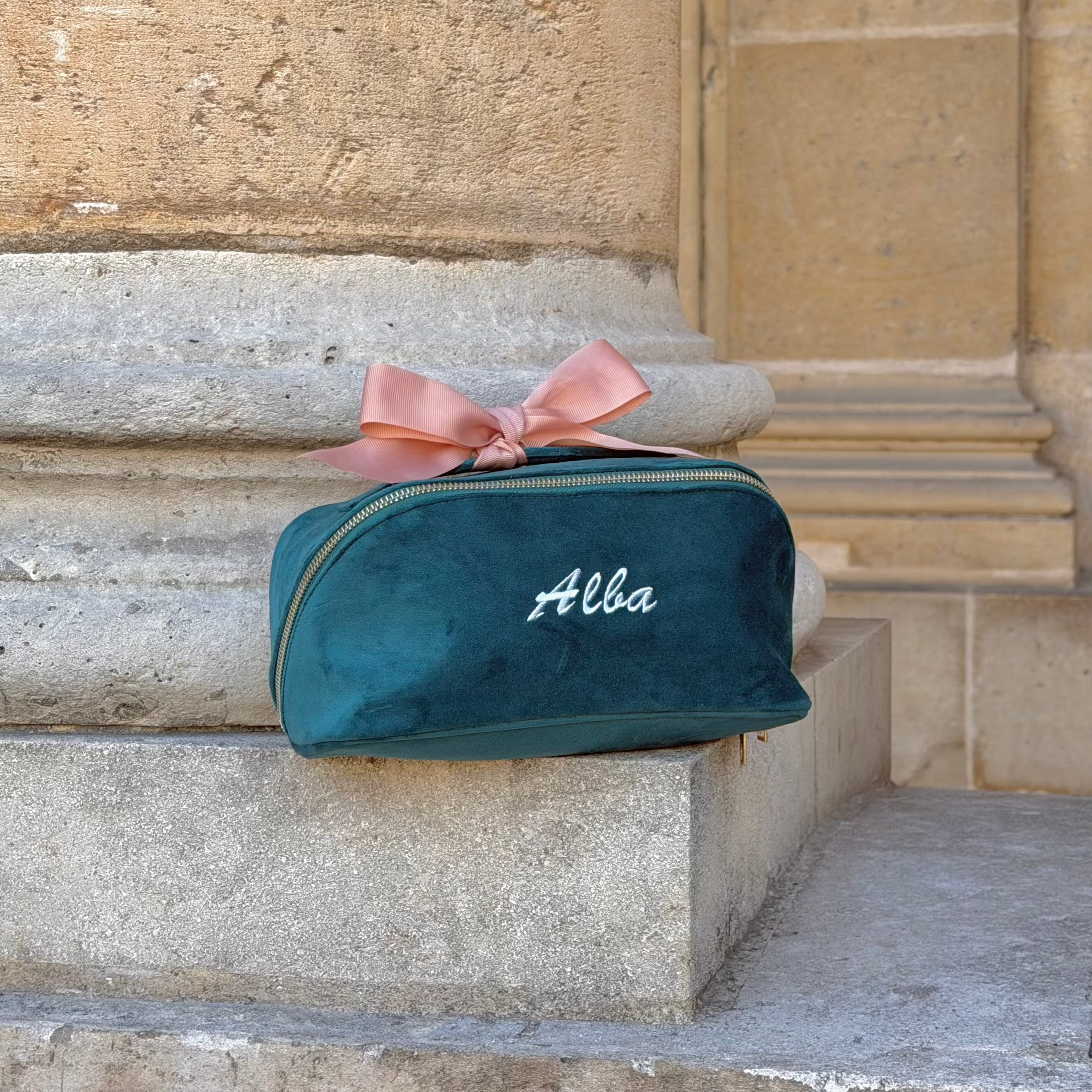Bag-all Accordion Box Makeup & Toiletry โ Eco Velvet โ Aqua Teal personalized teal velvet organizer for travel organization