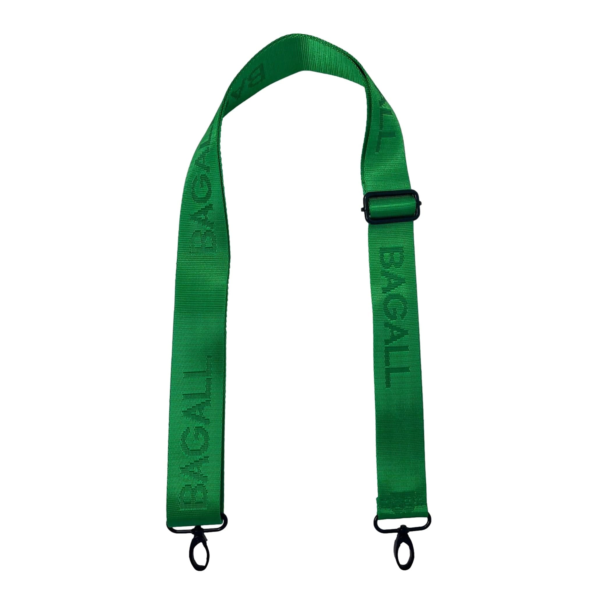 Bag-all adjustable green Strap with signature pattern for City Backpack, featuring durable hardware and premium fabric with embossed branding
