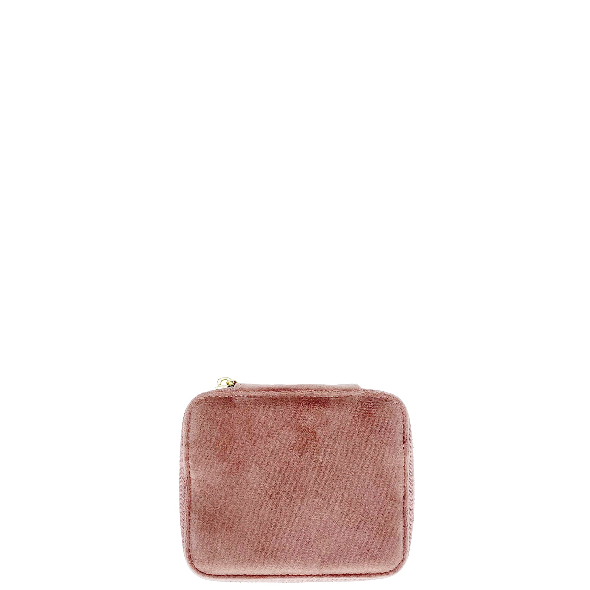 Bag-all Pink Recycled Velvet Jewelry Box with Gold Zipper - Monogrammable Compact Storage Case with Ring, Necklace and Earring Holders