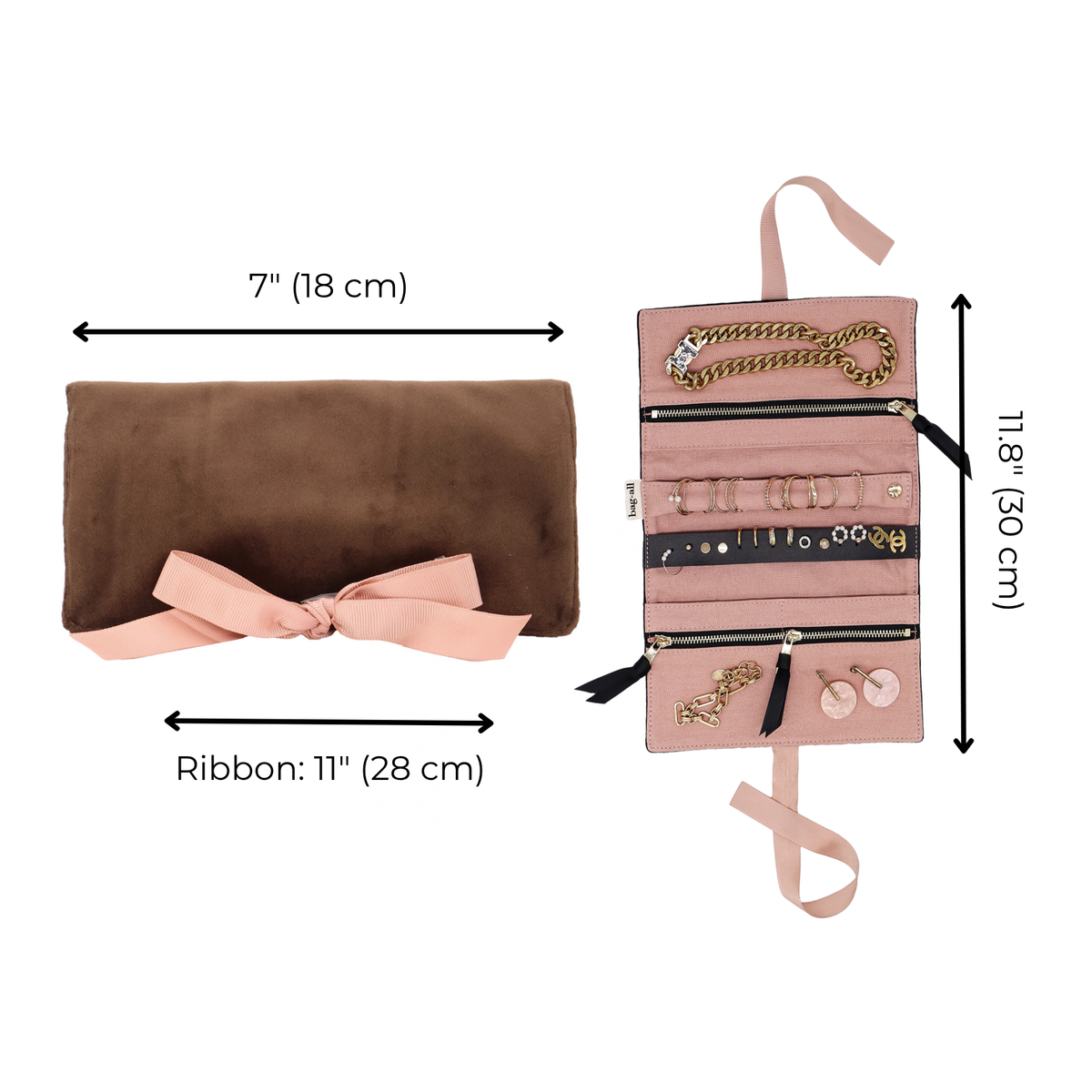 Couture Jewelry Roll, Medium – Eco Velvet – Espresso Brown by Bag-all for Paris-designed travel organization