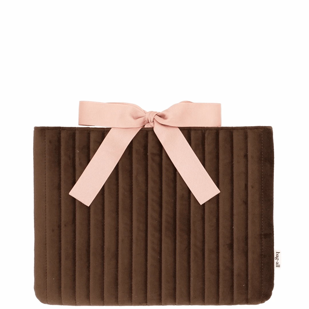 Laptop Sleeve 13" – Eco Velvet – Espresso Brown by Bag-all brown velvet sleeve with pink bow for travel organization