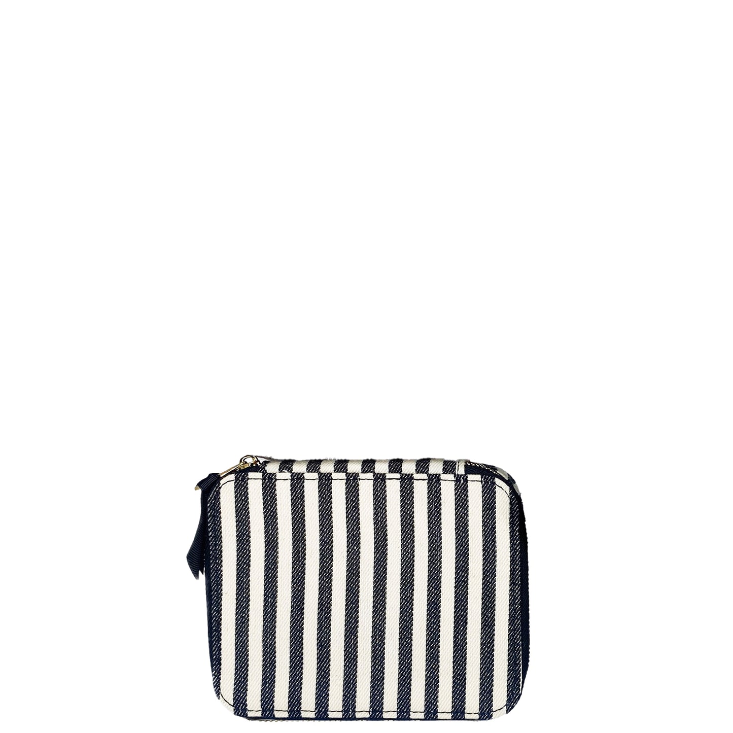 Bag-all Essential Gift Set Deal 3-Pack, Striped - Black and white striped cotton organizing case with gold zipper detail, perfect for skincare, pills, and jewelry storage