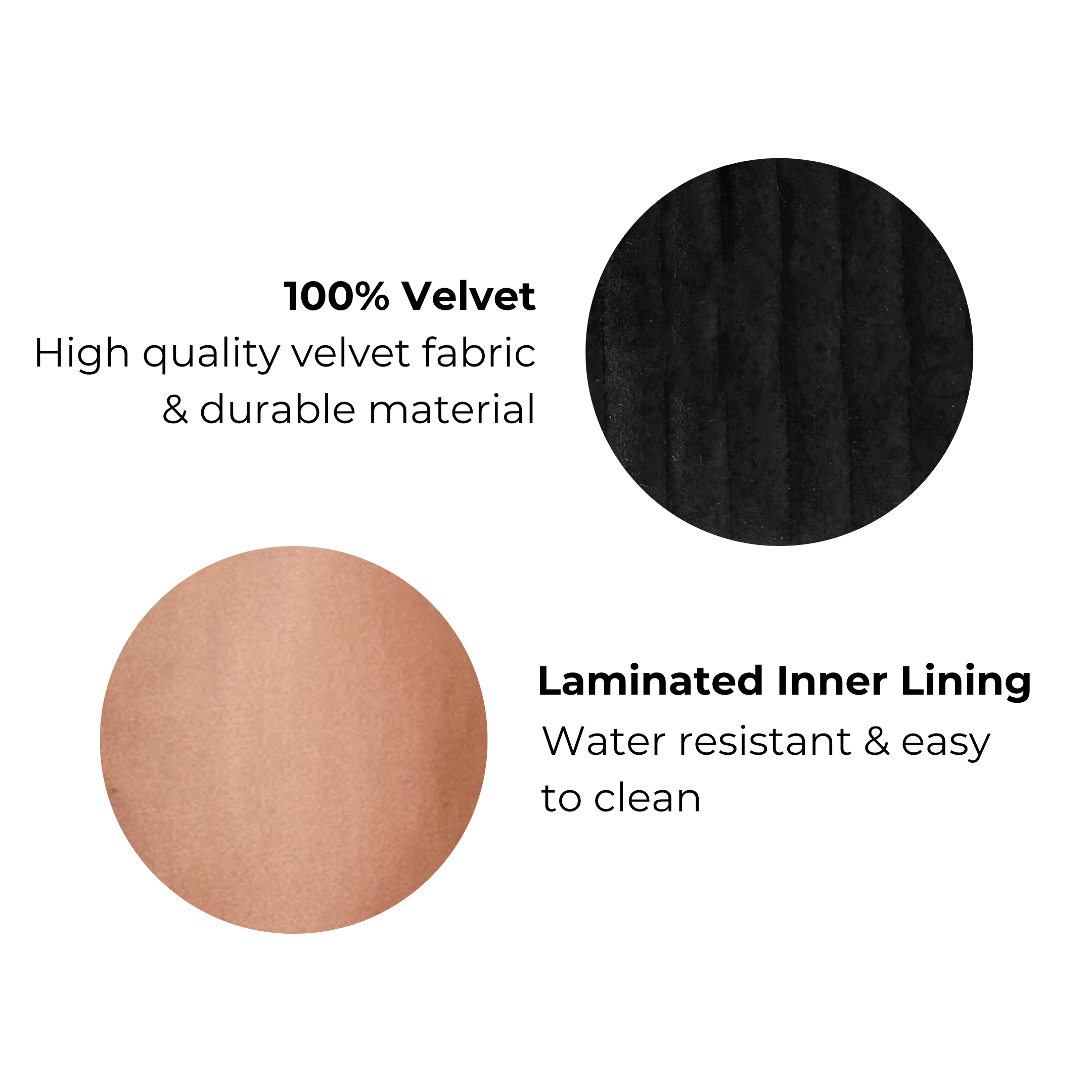 Bag-all black quilted velvet makeup pouch with water-resistant laminated lining for easy cleaning and durability