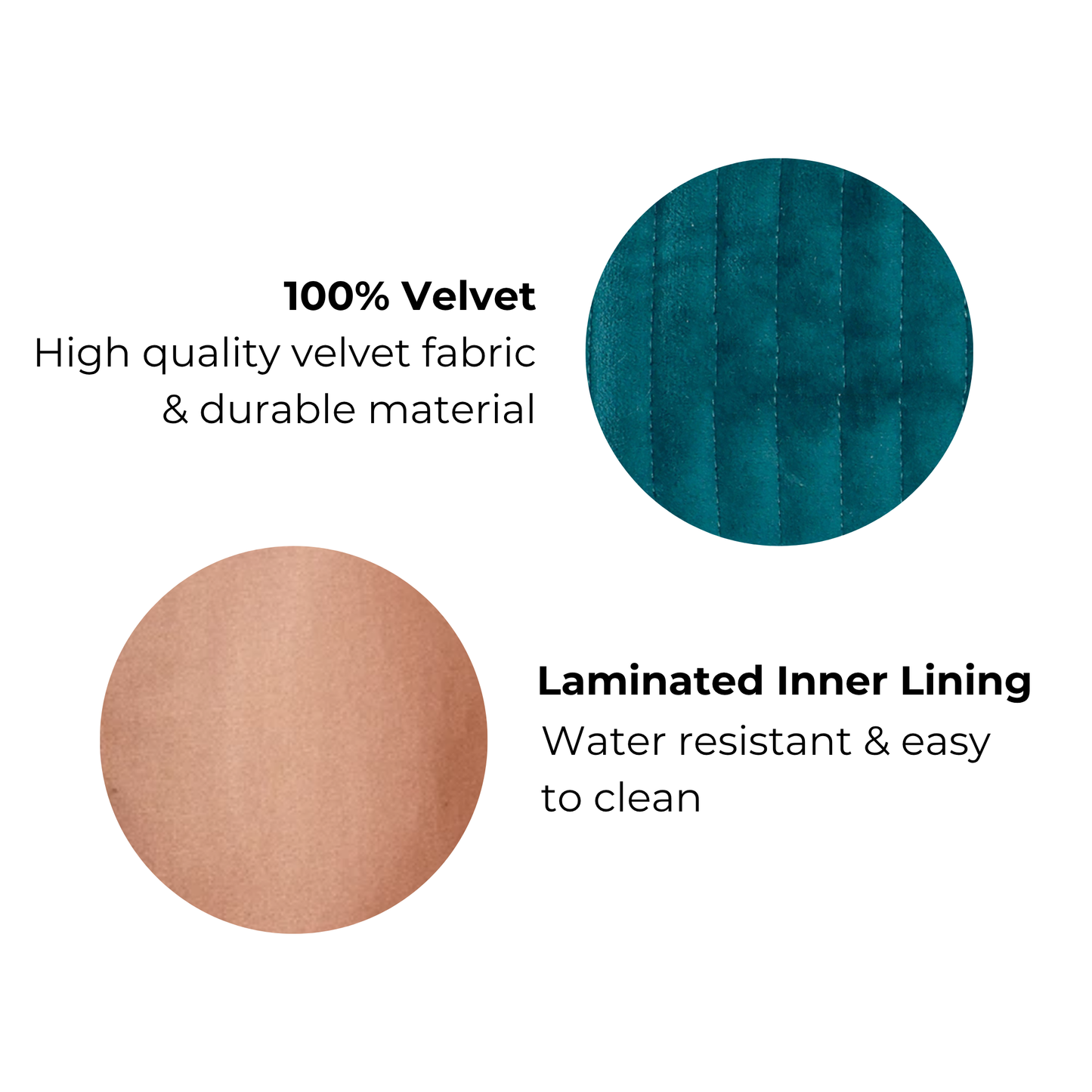 Quilted teal velvet makeup pouch with durable velvet fabric and water-resistant laminated lining by Bag-all