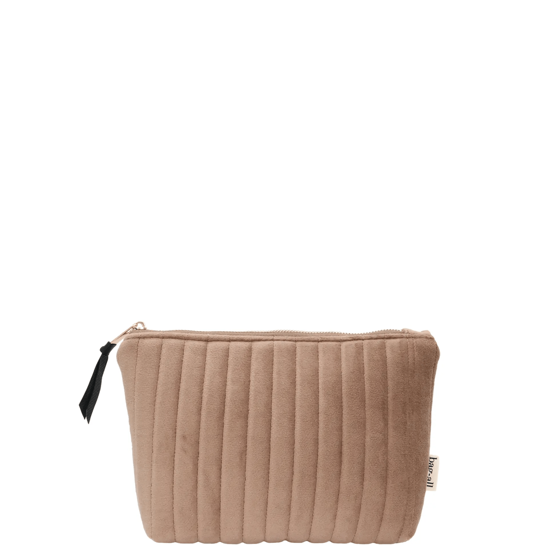 My Makeup Pouch, Coated Lining – Quilted Eco Velvet – Latte Taupe, soft texture and durable design by Bag-all for stylish personalized travel organization