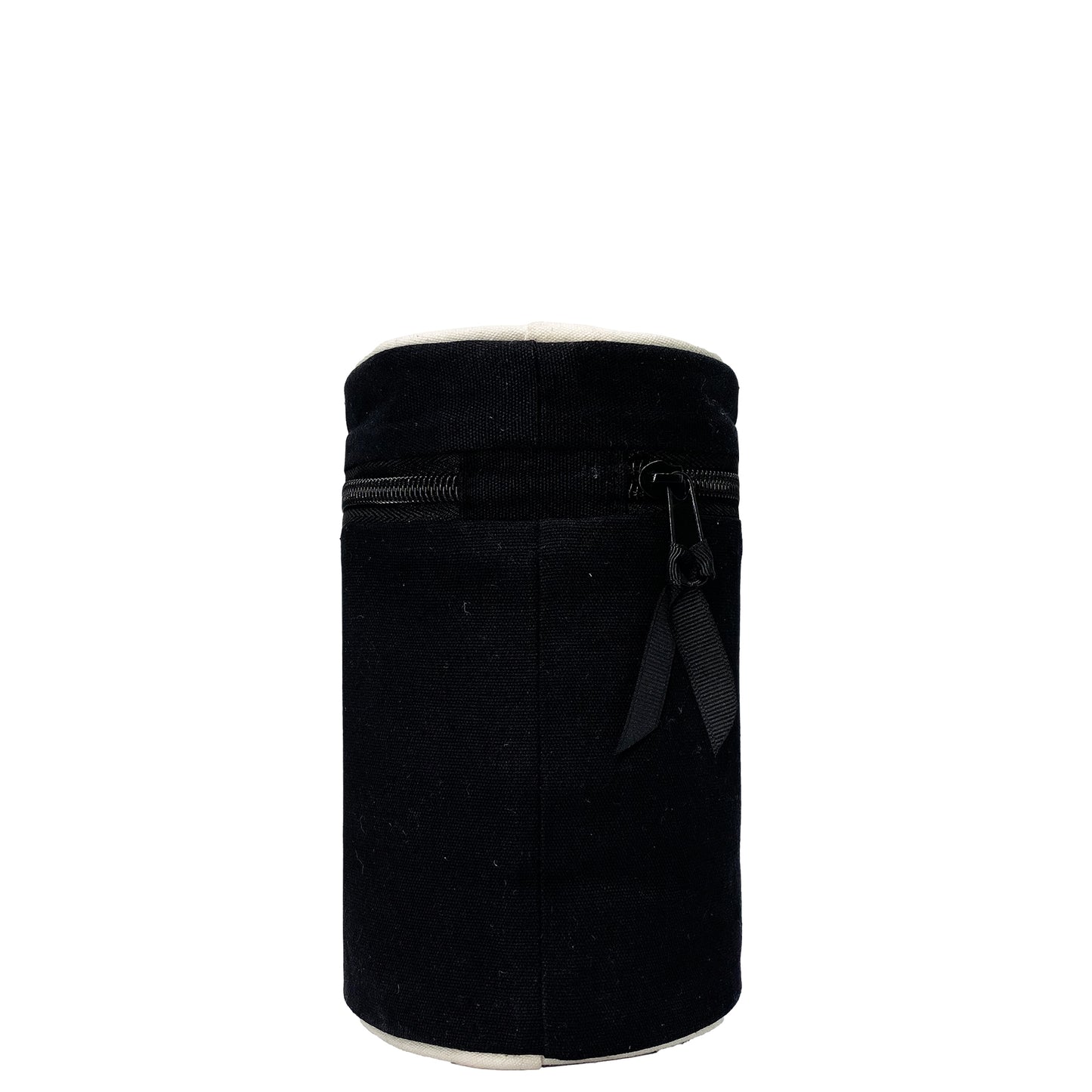 Bag-all Round My Scents Case in Black - Cylindrical travel organizer with protective lining and secure bands for perfume storage and organization