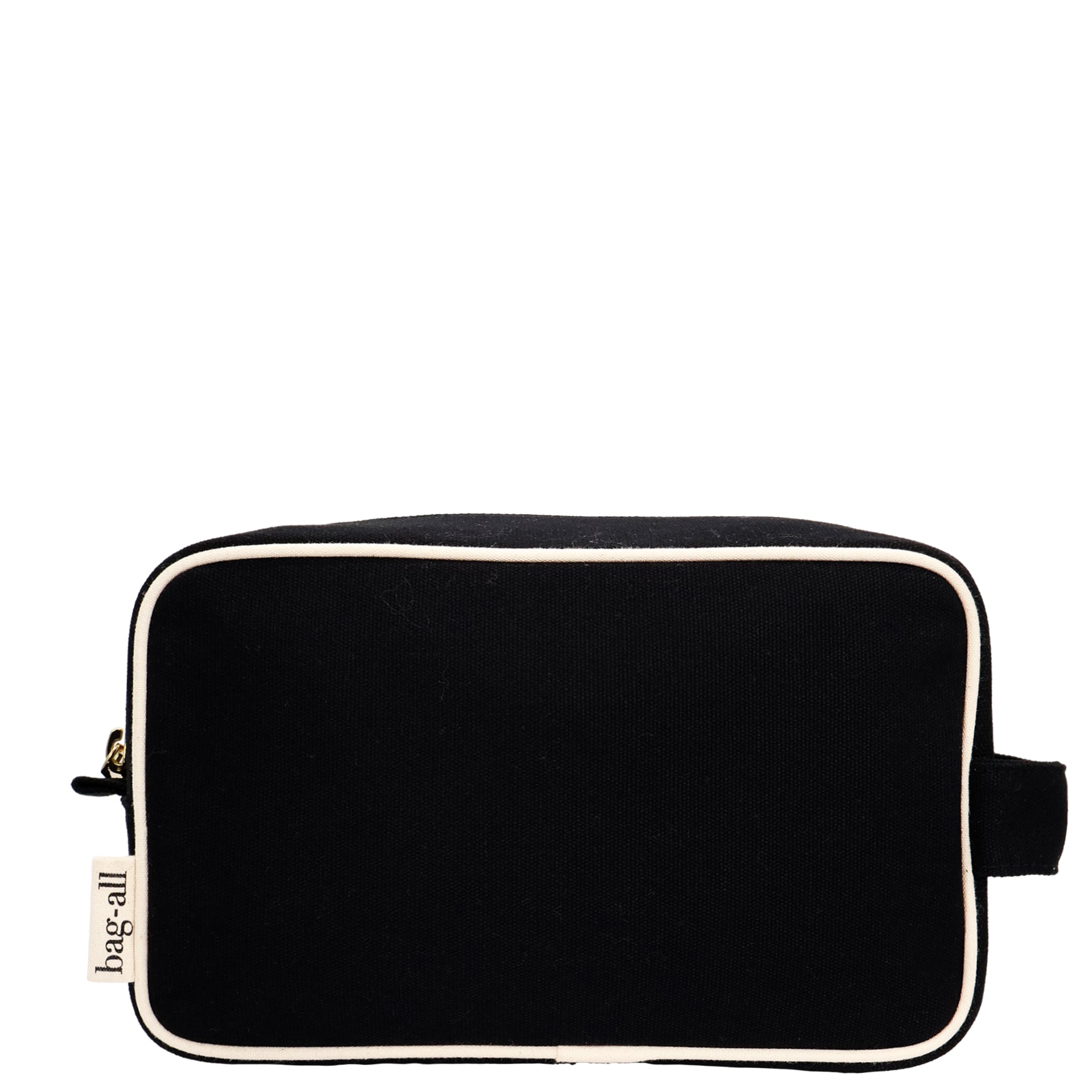 My Skin Care - Organizing Pouch w White Piping – Black by Bag-all, a personalized cotton travel organizer for stylish skincare storage and easy packing.