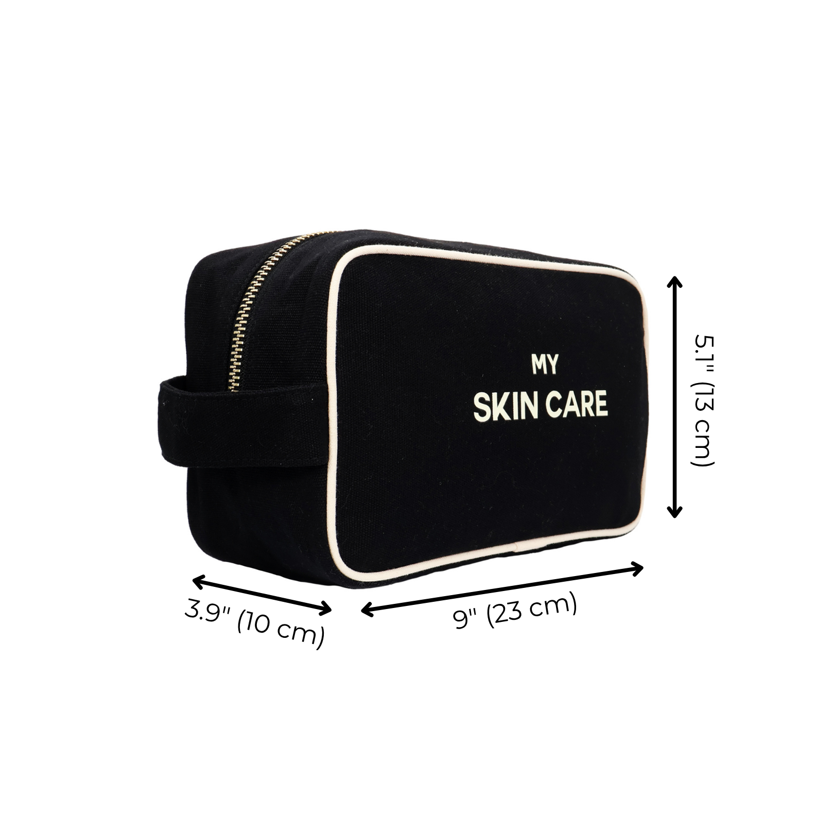 My Skin Care - Organizing Pouch w White Piping – Black by Bag-all, a personalized cotton travel bag for stylish skincare organization and easy packing.