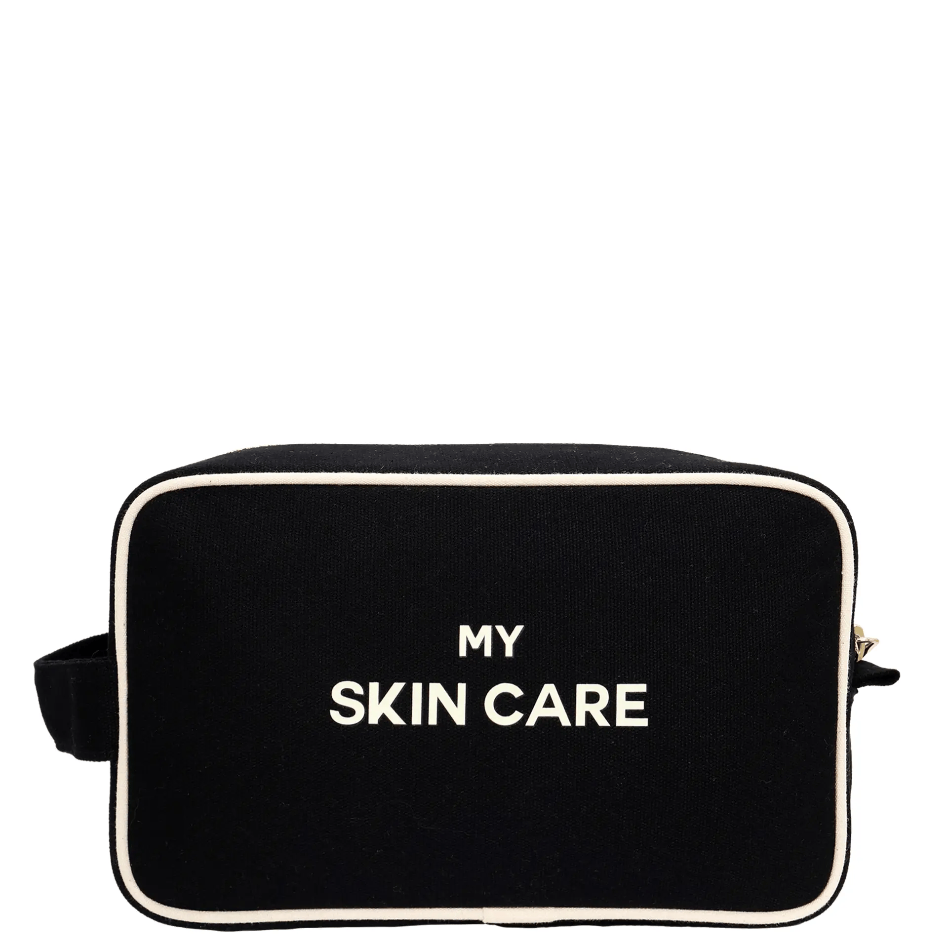 My Skin Care - Organizing Pouch w White Piping – Black, a personalized cotton travel organizer by Bag-all for stylish, efficient skincare storage on the go.