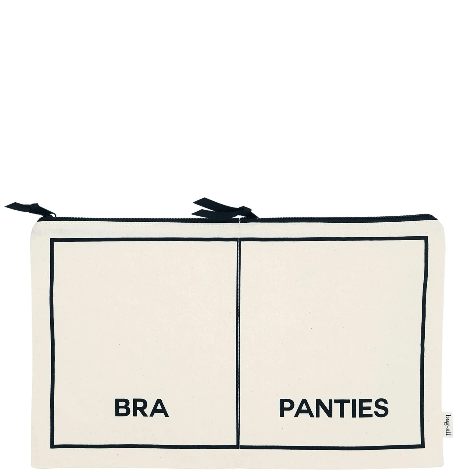 Bag-all double underwear organizer in cream cotton with two compartments for bra and panties, travel and storage pouch
