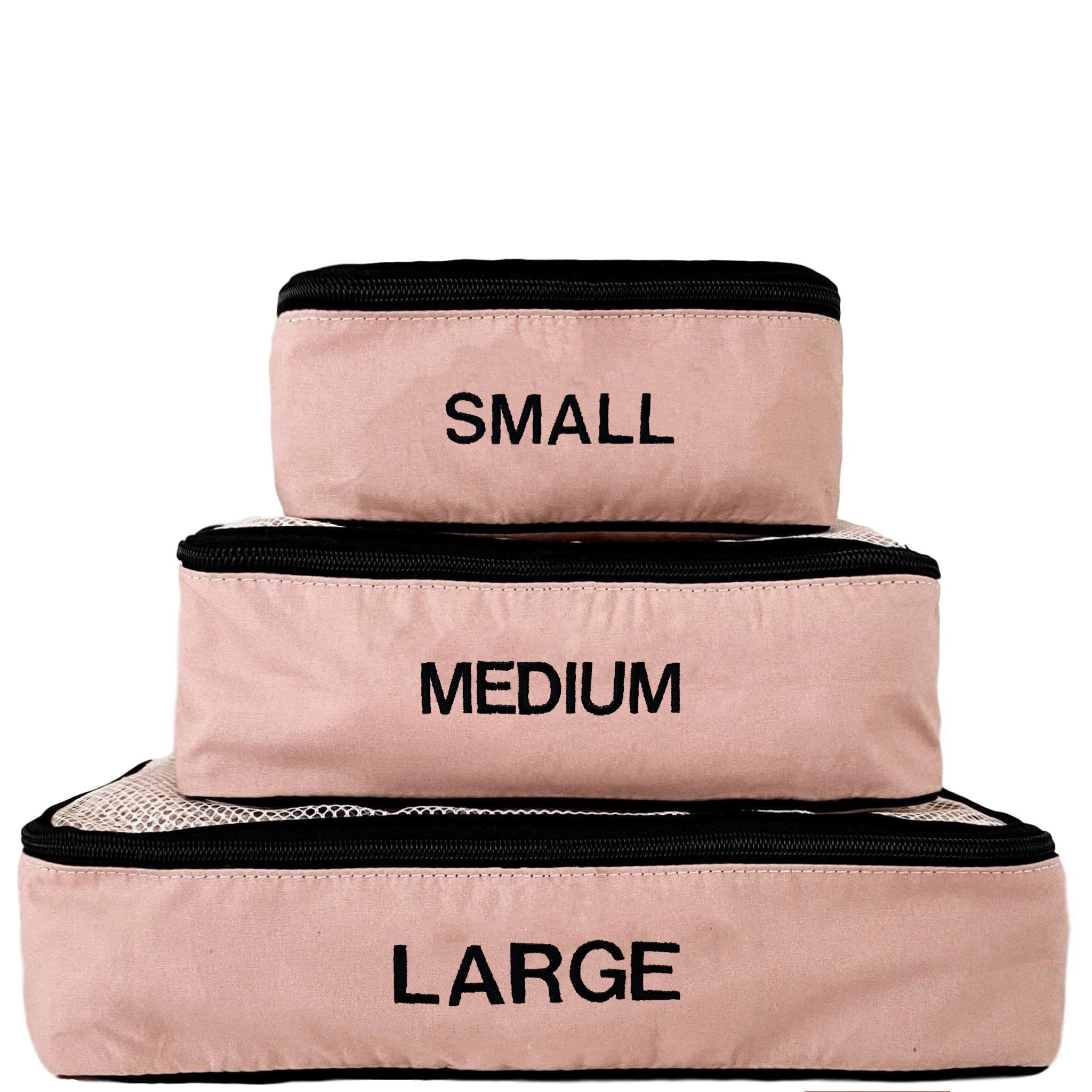 Bag-all cotton packing cubes 3-pack pink blush with monogrammed sizes small medium large for organized travel