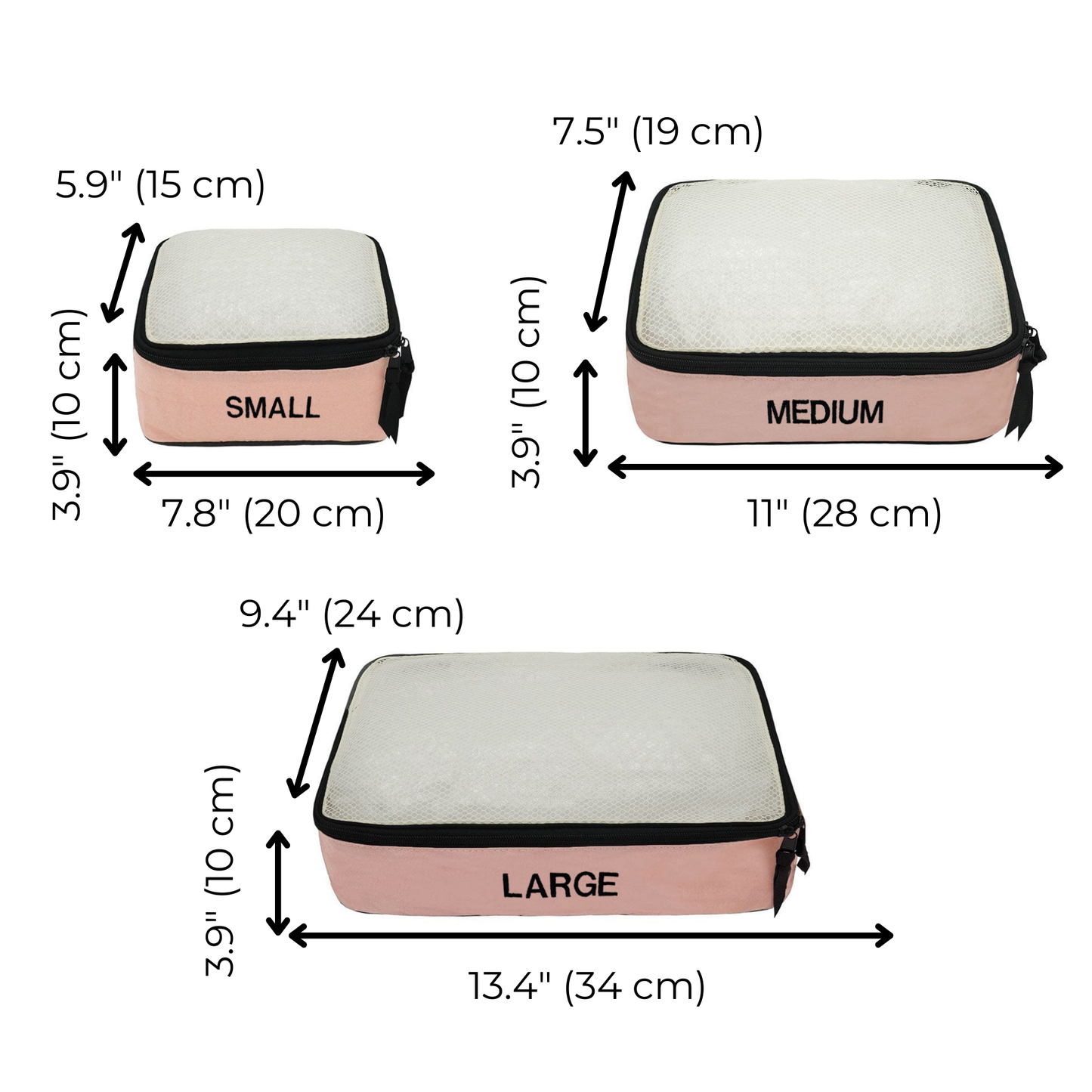Cotton Packing Cubes, Monogrammed, 3-pack Pink/Blush