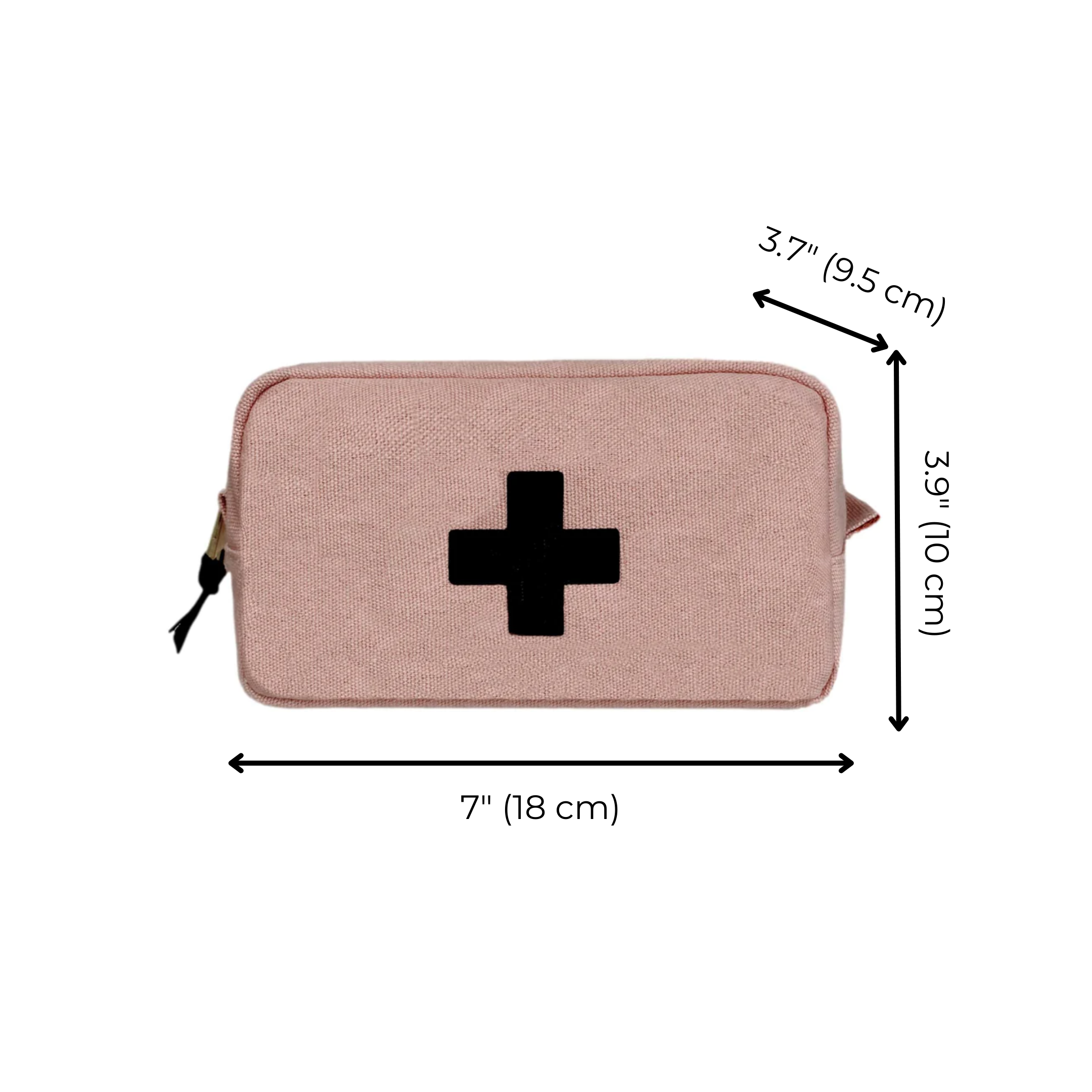 Bag-all First Aid Organizing Pouch in blush pink cotton, featuring black medical cross symbol, zippered closure, 7x3.9 inches, perfect for organizing medical essentials and travel