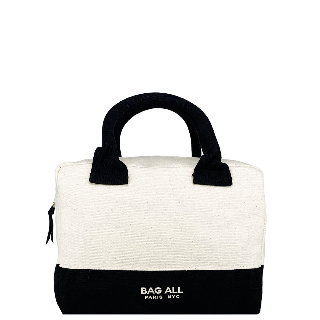Bag-all Stylish Monogram Lunch Box in cream and black with insulated design, padded handles, and monogram option - perfect for carrying fresh meals