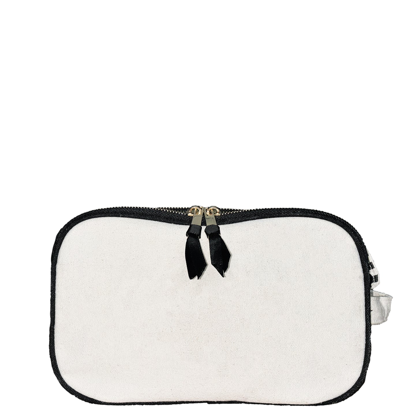 Cream Triple Beauty & Toiletry Organizer by Bag-all with gold zippers and eco-friendly grosgrain ribbon pulls