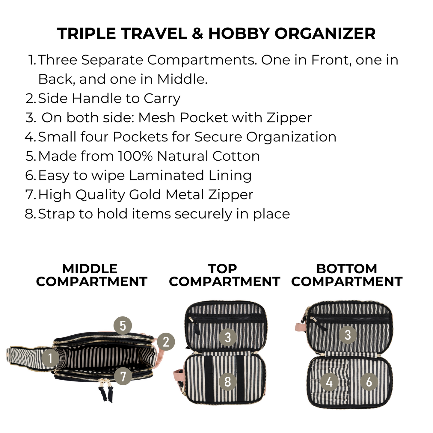 Triple Travel & Hobby Organizer – Pink/Blush