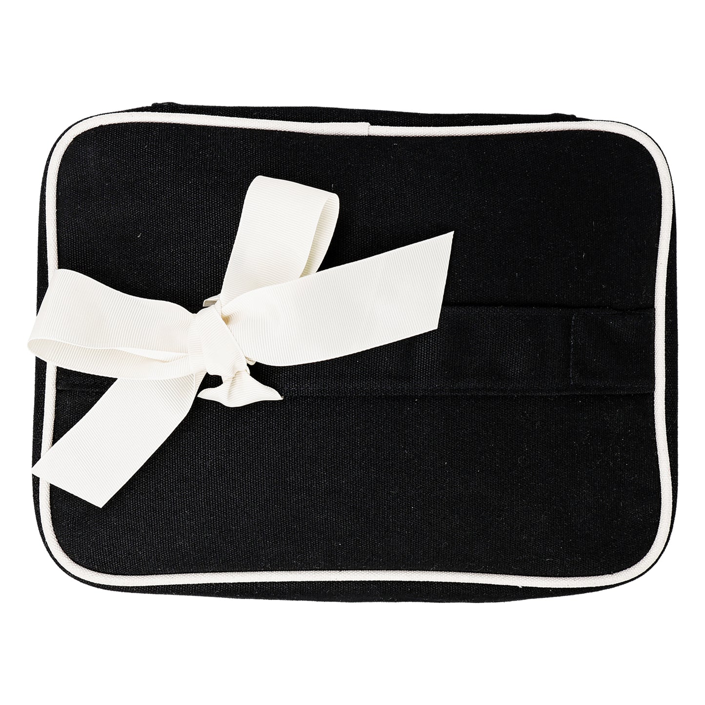 My Vanity Large Beauty Box with Insert Organizer in black by Bag-all with removable compartments and decorative ribbon bow.