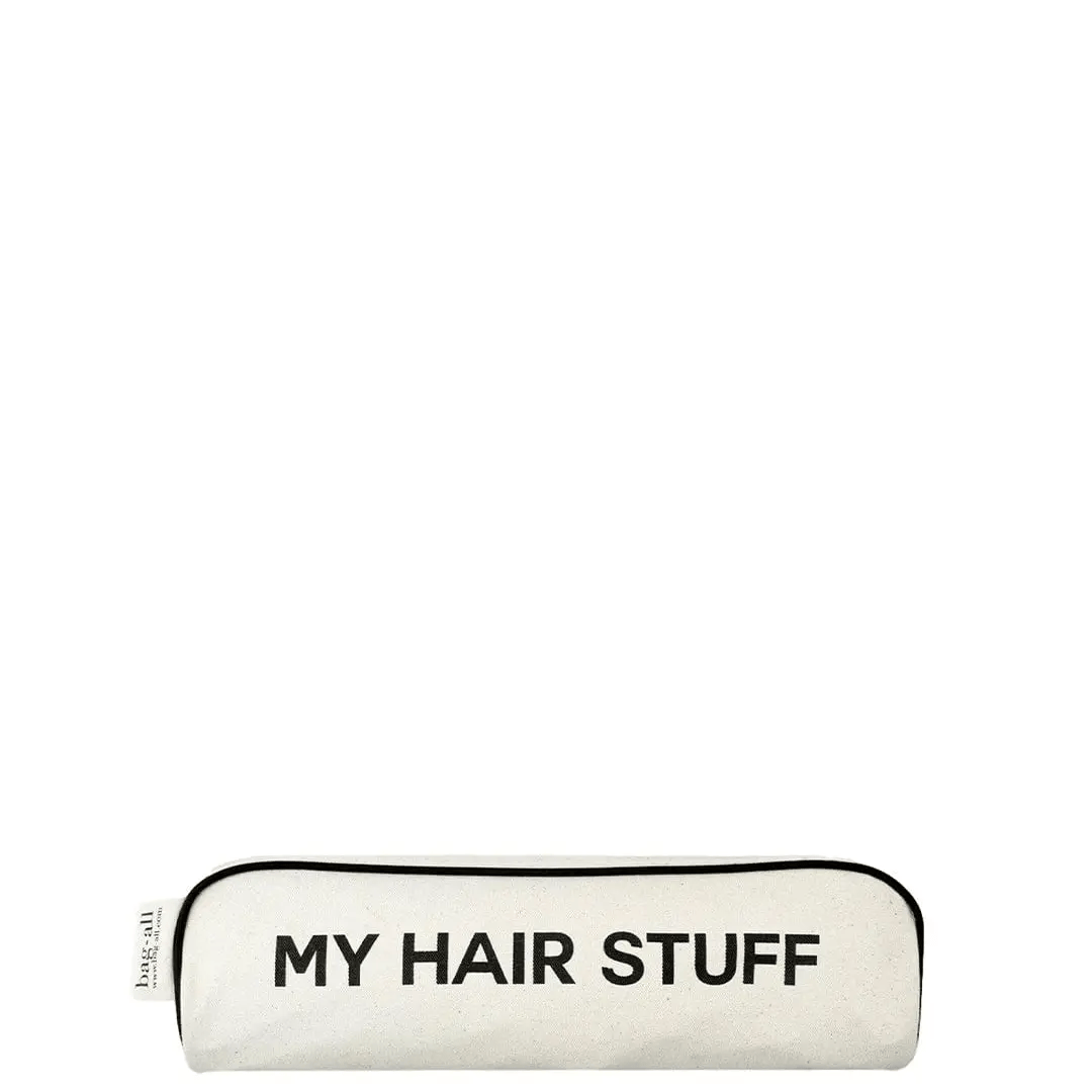 Cream Bag-all travel case with MY HAIR STUFF text, designed for heat resistant hair tool organization and storage