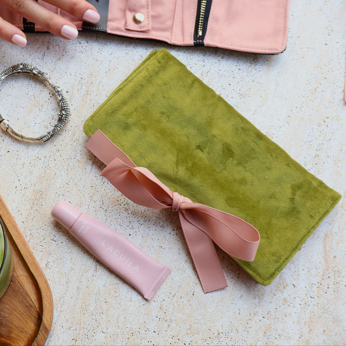 Couture Jewelry Roll, Medium – Velvet – Matcha Green, green velvet jewelry organizer by Bag-all