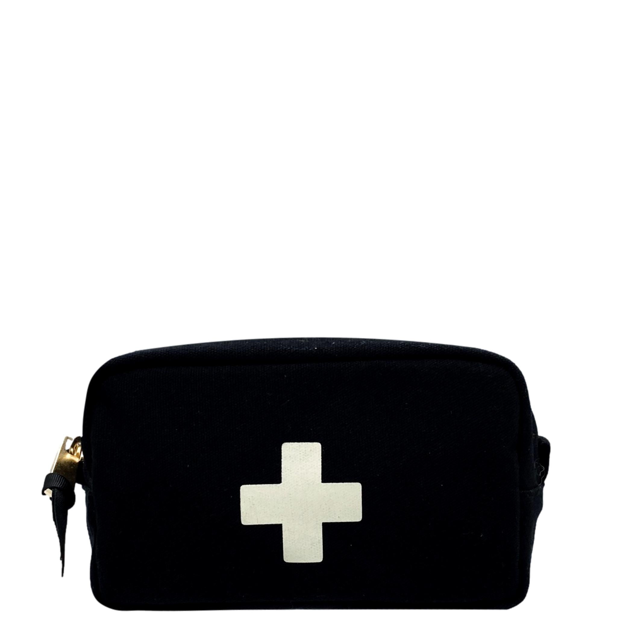 Bag-all First Aid Organizing Pouch in black cotton with white cross, featuring padded interior and zipper closure - perfect for portable medical storage