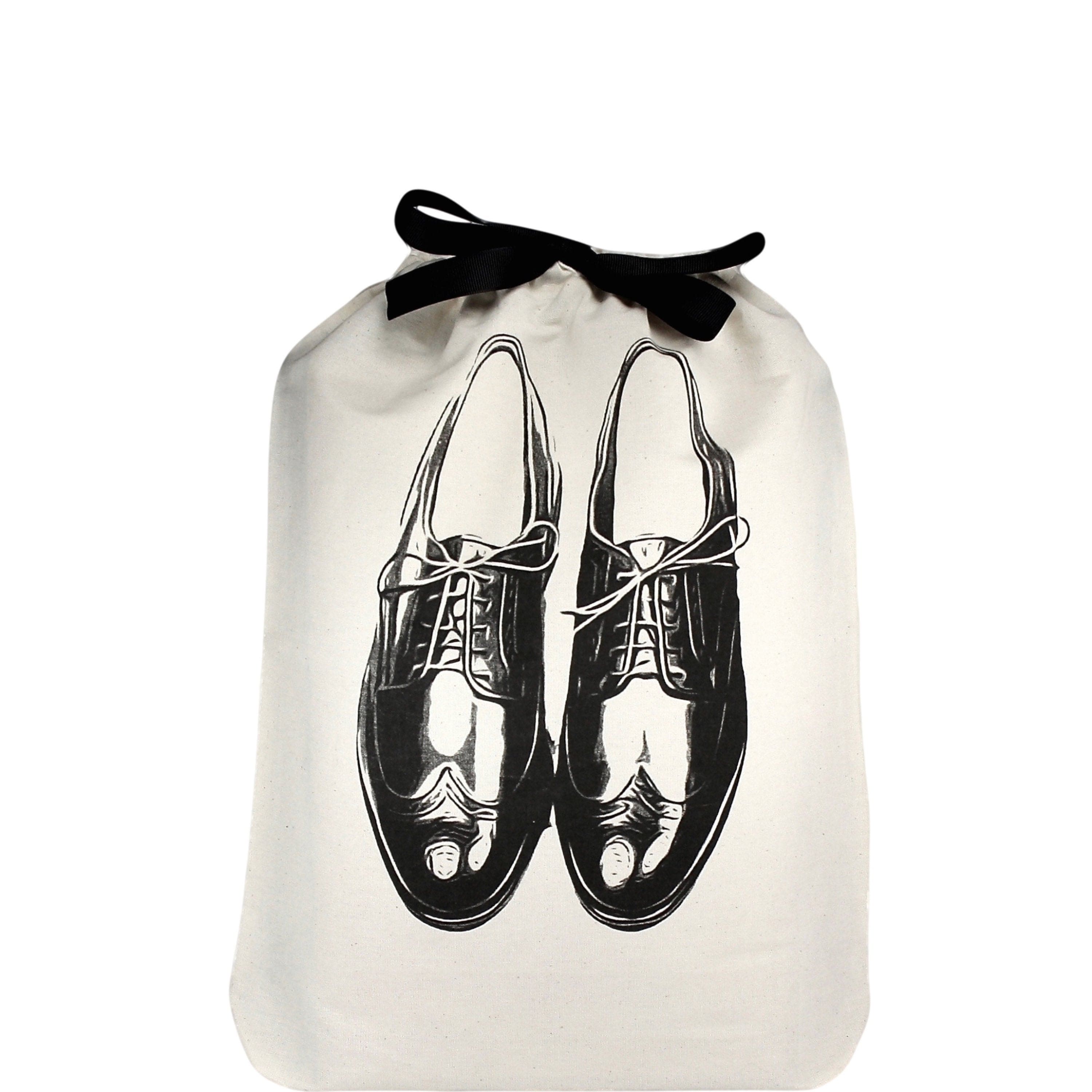 Men's shoe bag with mens dress shoes printed on the front. 