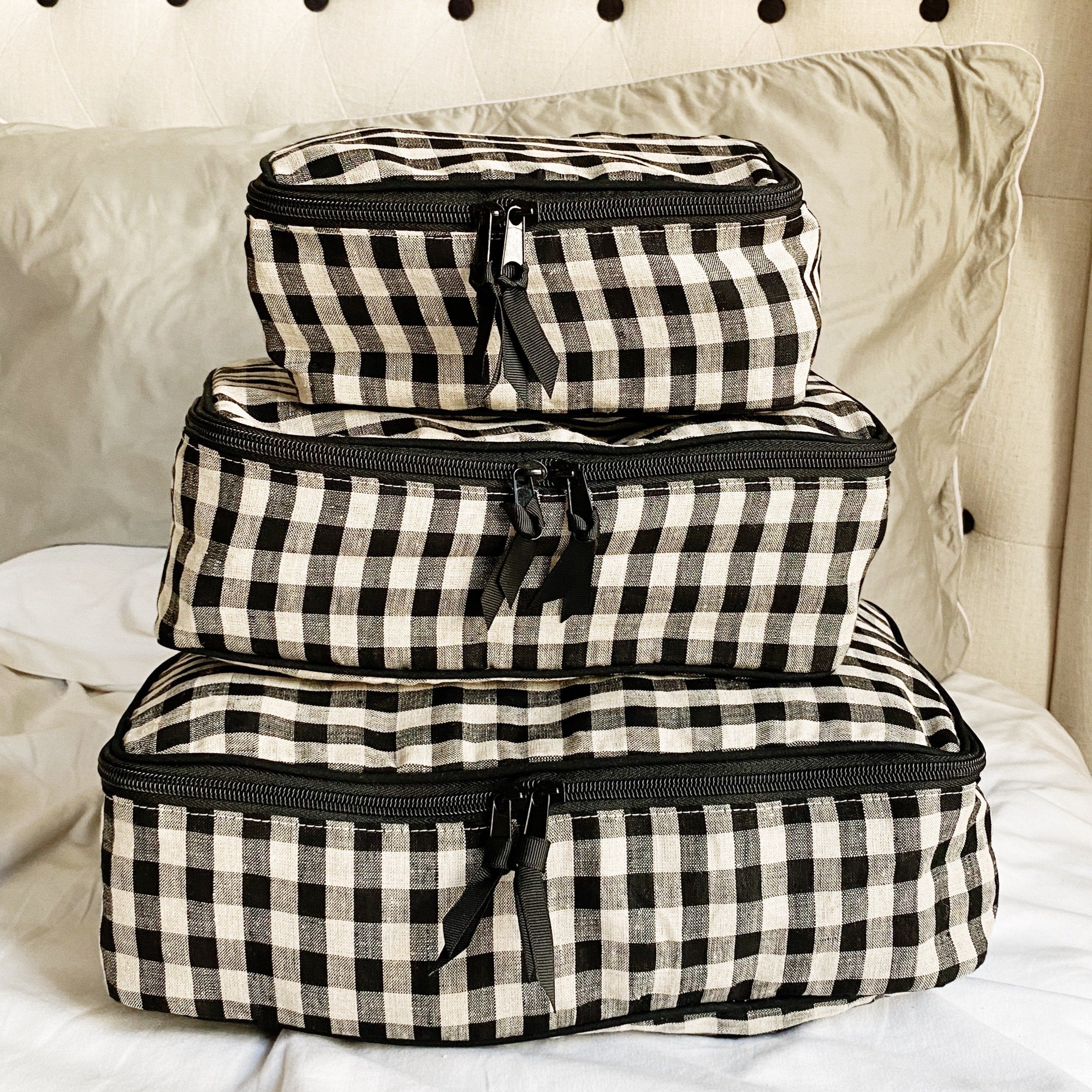 Cotton Packing Cubes Gingham Linen 3-pack