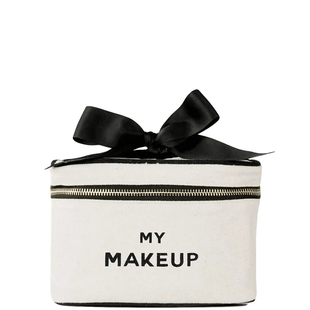 Bag-all My Makeup Cosmetic Box in cream with an embroidered monogram
