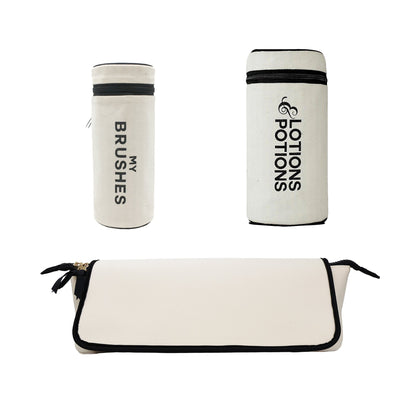 Bag-all cream Hair Ritual Deal Gift Set with 3-pack brushes and hair tools organizer for stylish storage