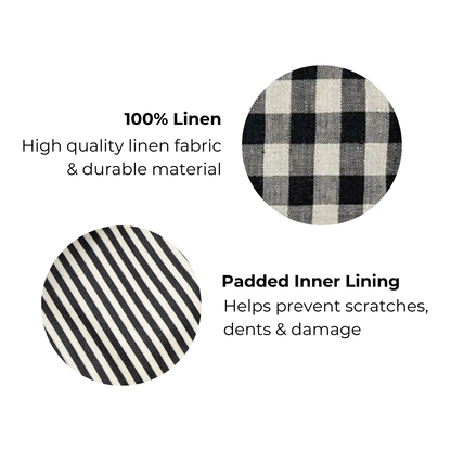 Bag-all Laptop Case 13" in classic gingham linen pattern with protective padded inner lining, featuring high-quality durable material for optimal laptop protection and style