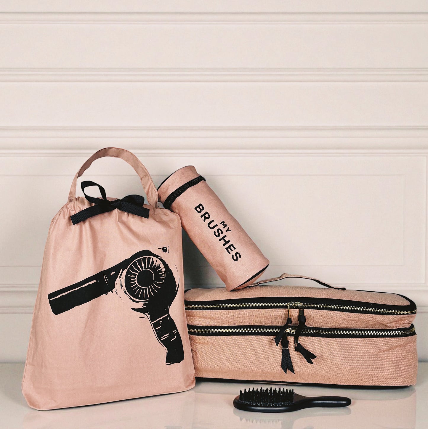 Bag-all Styling Essentials Deal Gift Set pink blush hair tools travel organizers with brush and storage bags
